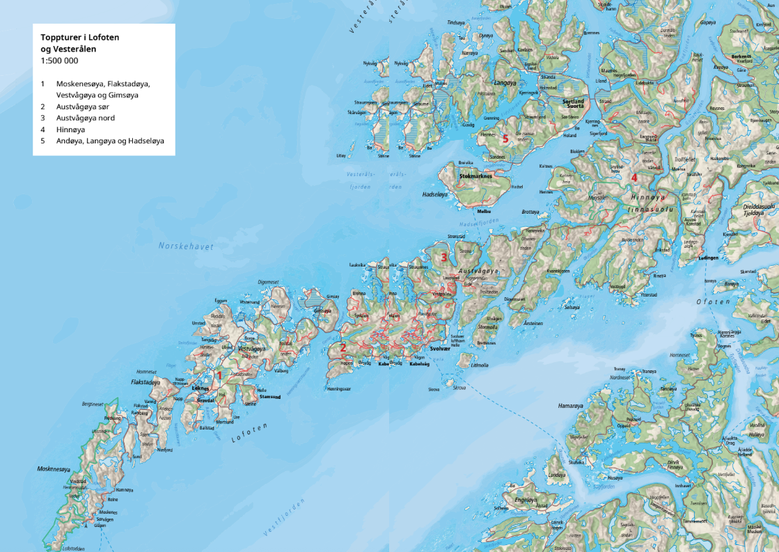 Kart Lofoten og Vesterålen
